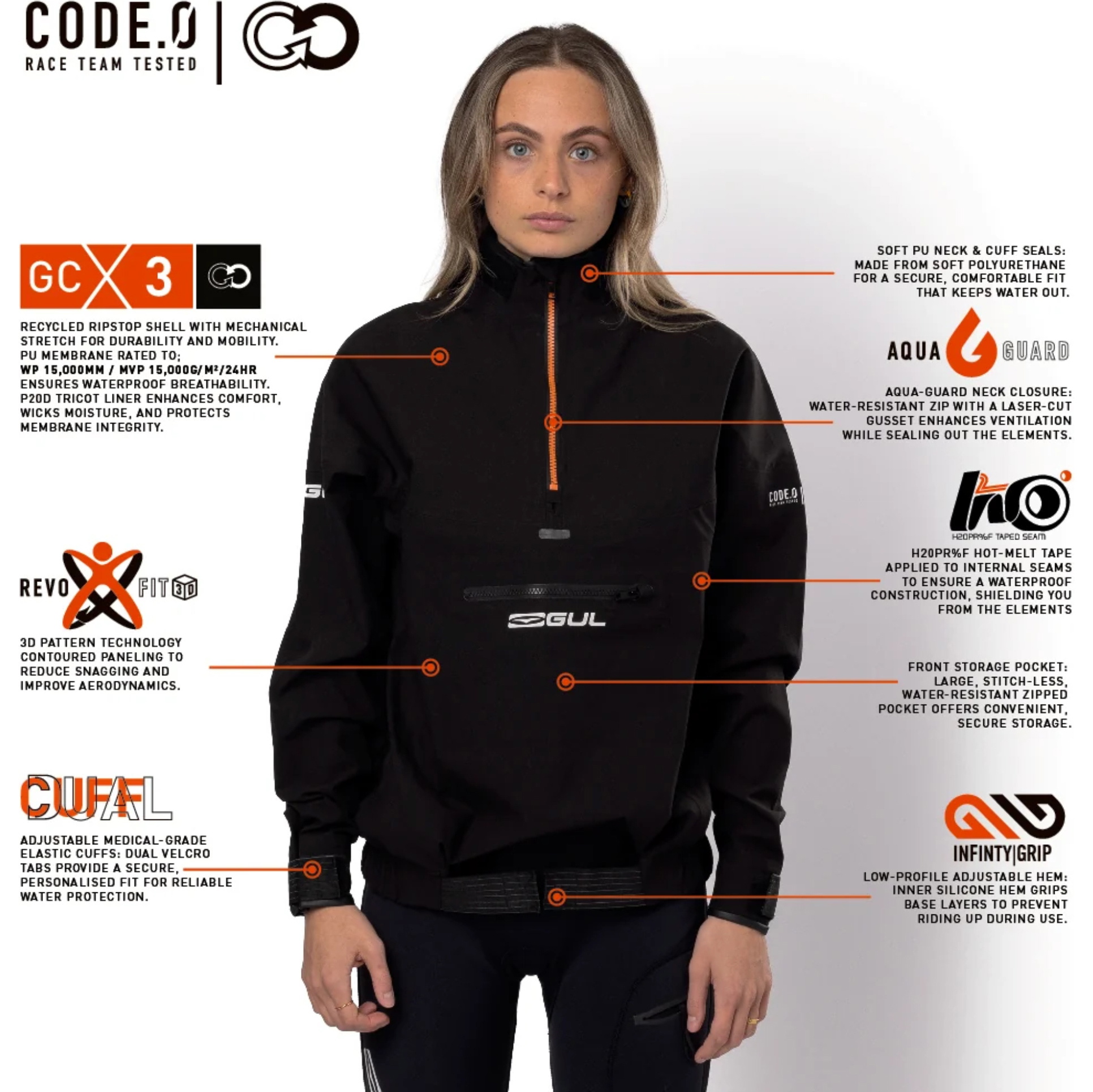 2026 Gul Womens Code Zero Recore 3L Spray Top ST0036 - Black / Orange